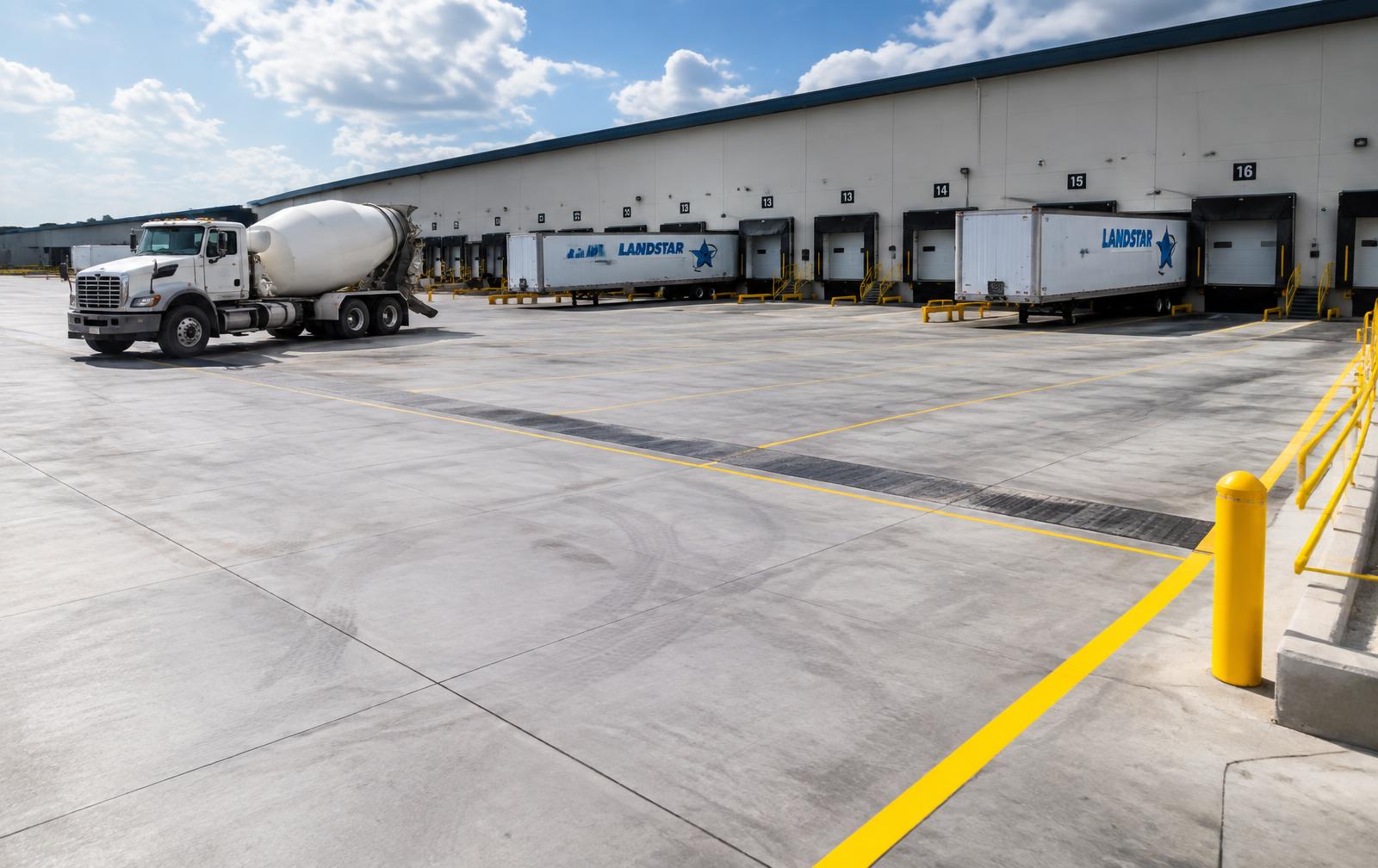 Concrete paving and drive lanes at a commercial industrial facility